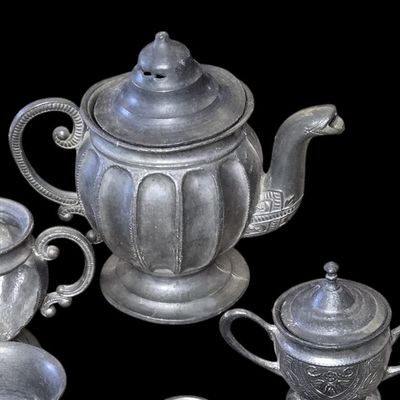 Sale Photo Thumbnail #181:  Pewter Miniature Tea Set  About 29 Pieces.                           