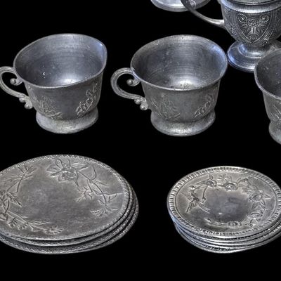 Sale Photo Thumbnail #185:  Pewter Miniature Tea Set  About 29 Pieces.                           