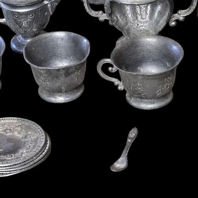 Sale Photo Thumbnail #183:  Pewter Miniature Tea Set  About 29 Pieces.                           