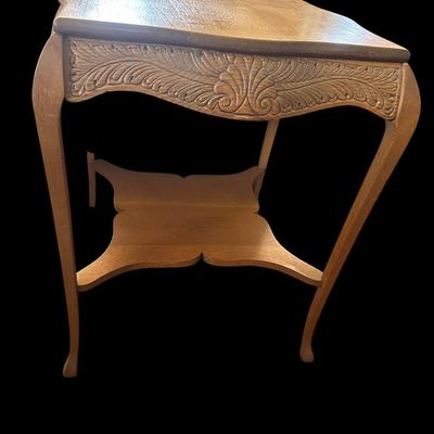 Sale Photo Thumbnail #200: 24" square × 29"T Square wood accent side table with dark painted finish and lower support legs. Dimensions: 24" Square x 29" Tall.  