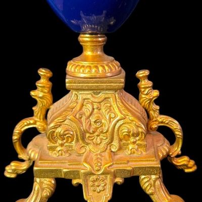 Sale Photo Thumbnail #237:  Ornate Gilt Bronze and Blue Porcelain Candelabras  5-Arm Design.                           