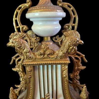 Sale Photo Thumbnail #246:  Antique Gilded Clock and Candelabra Set with Cherub Motif.                           