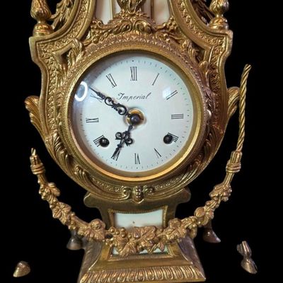 Sale Photo Thumbnail #247:  Antique Gilded Clock and Candelabra Set with Cherub Motif.                           