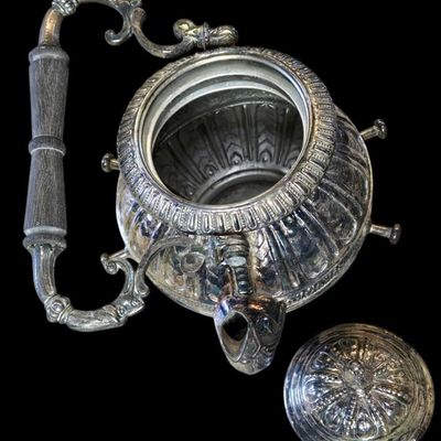 Sale Photo Thumbnail #265:  Silverplate Tilting Teapot on Stand with Warmer.                           