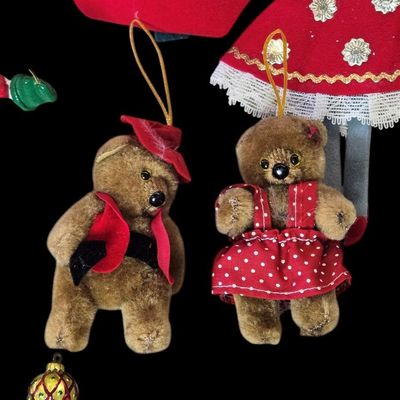Sale Photo Thumbnail #308:  Lot of Christmas Ornaments including Elf and Bears.                           