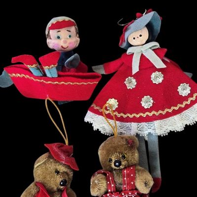 Sale Photo Thumbnail #307:  Lot of Christmas Ornaments including Elf and Bears.                           