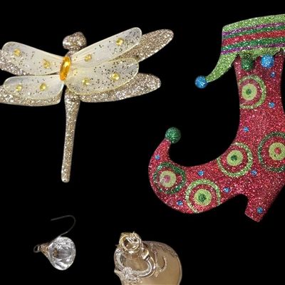 Sale Photo Thumbnail #306:  Lot of Christmas Ornaments including Elf and Bears.                           