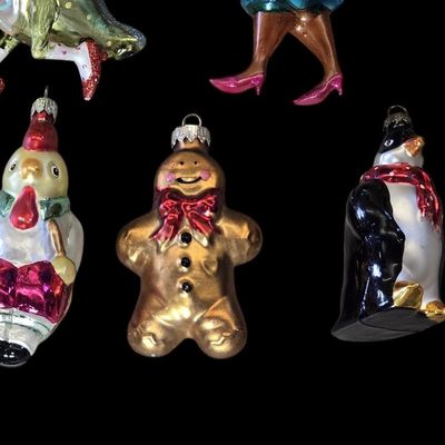 Sale Photo Thumbnail #323:  Lot of Figural Blown Glass Ornaments including Robert Stanley.                           