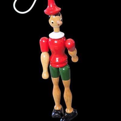 Sale Photo Thumbnail #331:  Lot of Turned Wood Christmas Ornaments plus Pinocchio.                           