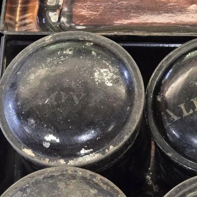 Sale Photo Thumbnail #349:  Metal Spice Box with Six Tins.                           