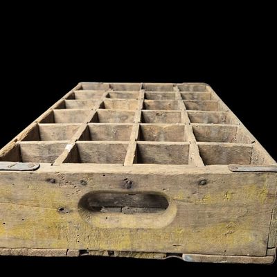 Sale Photo Thumbnail #442:  Wooden Coca-Cola Bottle Crate  Worn Yellow.                           