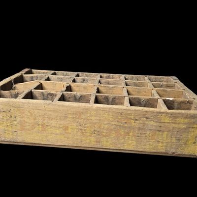 Sale Photo Thumbnail #441:  Wooden Coca-Cola Bottle Crate  Worn Yellow.                           