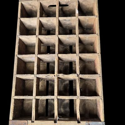 Sale Photo Thumbnail #445:  Wooden Coca-Cola Bottle Crate  Worn Yellow.                           