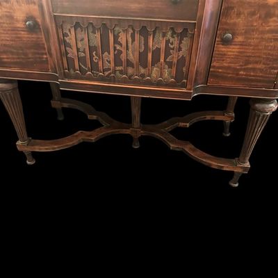Sale Photo Thumbnail #485: 37 X 25 X 48 Vintage Bush & Lane music cabinet with decorative slats. 37 X 25 X 48 Local  .  