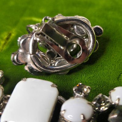 Sale Photo Thumbnail #514:  White Cabochon Bracelet and Earrings in Box.                           