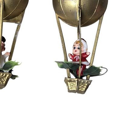 Sale Photo Thumbnail #566:  Vintage Christmas Ornaments  Elves in Hot Air Balloons.                           
