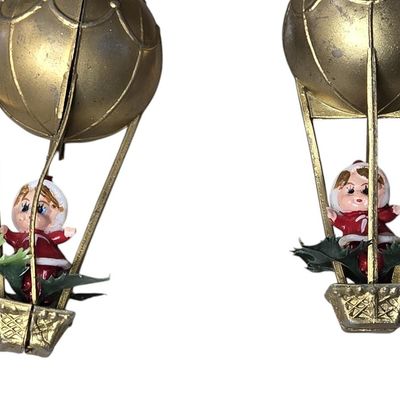 Sale Photo Thumbnail #568:  Vintage Christmas Ornaments  Elves in Hot Air Balloons.                           