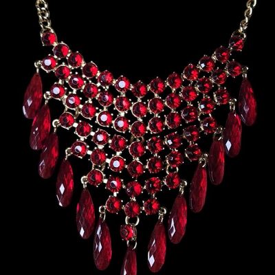 Sale Photo Thumbnail #674:  Red Acrylic Rhinestone Necklace.                           