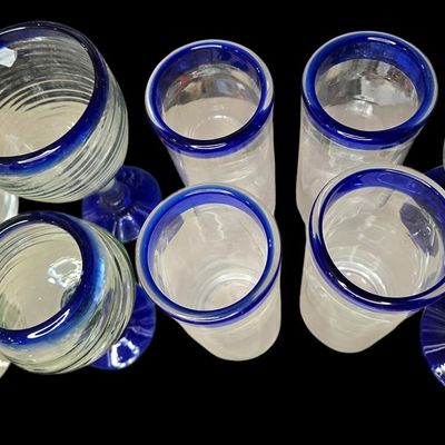 Sale Photo Thumbnail #782:  Mexican Hand-Blown Cobalt-Rim Glass Bowl.                           
