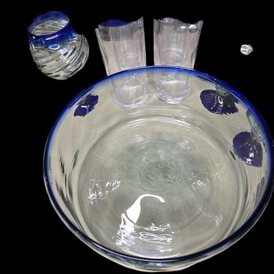 Sale Photo Thumbnail #780:  Mexican Hand-Blown Cobalt-Rim Glass Bowl.                           