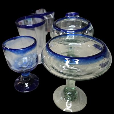 Sale Photo Thumbnail #783:  Mexican Hand-Blown Cobalt-Rim Glass Bowl.                           