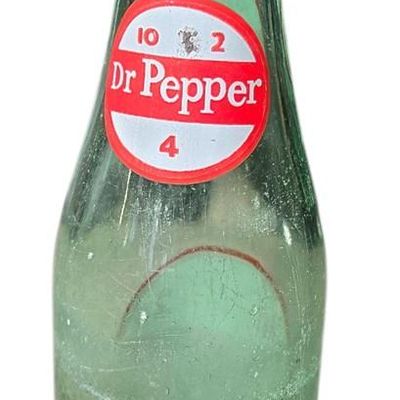 Sale Photo Thumbnail #848:  Lot of 3 soda bottles: 2 Dr Pepper / 1 Pepsi.                           