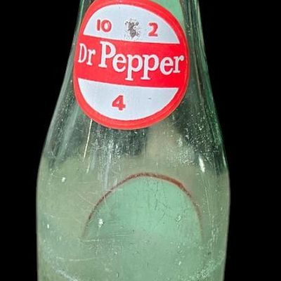 Sale Photo Thumbnail #841:  Lot of 3 soda bottles: 2 Dr Pepper / 1 Pepsi.                           