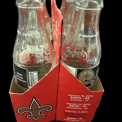 Sale Photo Thumbnail #867:  2009 New Orleans Saints World Champions Coca-Cola 6-pack carrier.