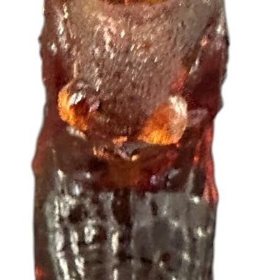 Sale Photo Thumbnail #901:  Amber pressed-glass slipper with cat on the heel. Fenton-style novelty. Check ear for chips.                           