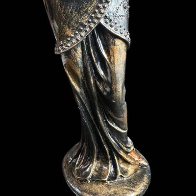Sale Photo Thumbnail #974:  14.75-Inch Art Nouveau Woman Holding Dog Figurine.                           