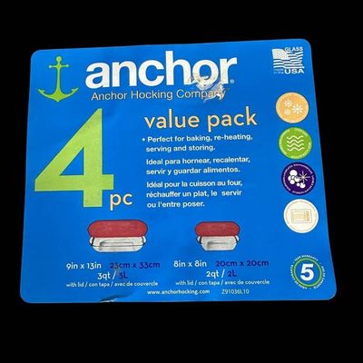 Sale Photo Thumbnail #1002:  Anchor Hocking 4-Piece Glass Bakeware Value Pack with Lids.                           