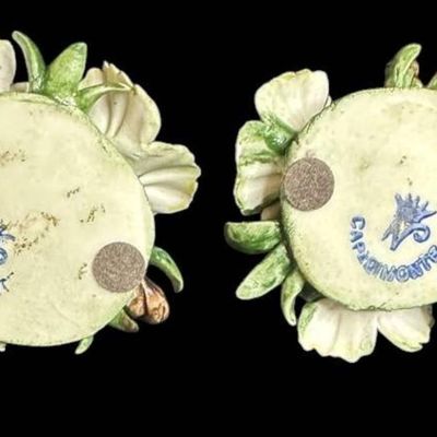 Sale Photo Thumbnail #1018:  Capodimonte 3-Inch Floral Candle Holders  Set of Two.                           