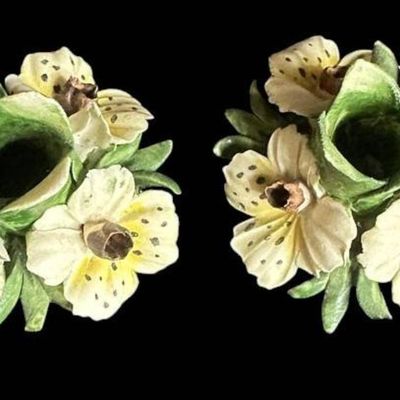 Sale Photo Thumbnail #1017:  Capodimonte 3-Inch Floral Candle Holders  Set of Two.                           