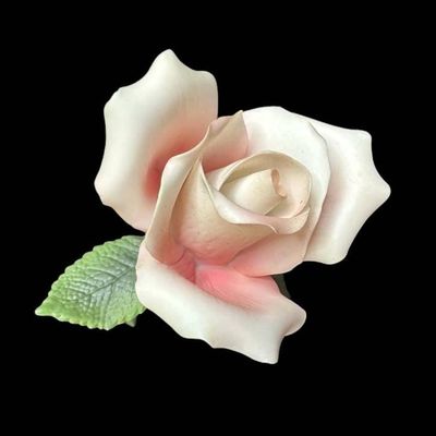 Sale Photo Thumbnail #1021:  Capodimonte 7-Inch Porcelain Rose Figurine with Pink and Green Detailing.                           