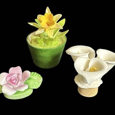 Sale Photo Thumbnail #1023:  3 Capodimonte Floral Figurines  2.5-3 Inches Each.                           