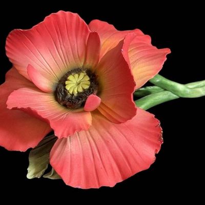Sale Photo Thumbnail #1044:  Capodimonte 6.5-Inch Porcelain Flower Figurine with Signature.                           