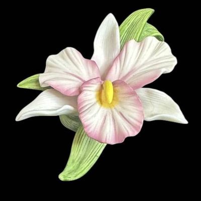 Sale Photo Thumbnail #1051:  Lefton 4.5-Inch Porcelain Orchid Flower Figurine with Original Sticker.                           