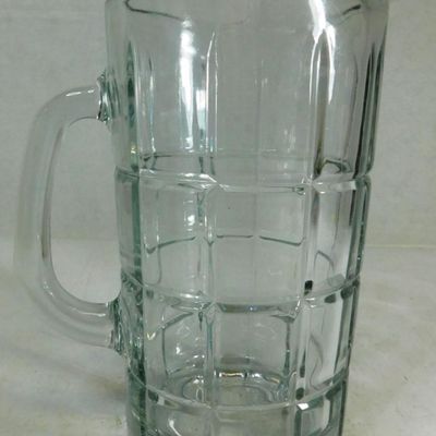 Sale Photo Thumbnail #1110:  Clear Glass Pitcher With Grid Design  9.5 Inches.                           