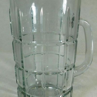 Sale Photo Thumbnail #1112:  Clear Glass Pitcher With Grid Design  9.5 Inches.                           