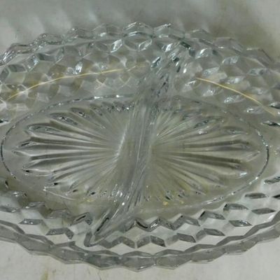 Sale Photo Thumbnail #1172:  American Fostoria 3-Piece Glass Set With Divided and Footed Bowls.                           