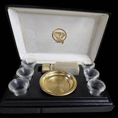 Sale Photo Thumbnail #1194:  Portable Communion Set with Black Case and Golden Cross Accent.                           