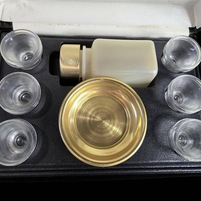 Sale Photo Thumbnail #1196:  Portable Communion Set with Black Case and Golden Cross Accent.                           