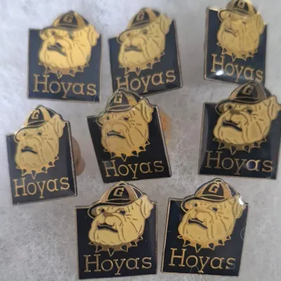 Sale Photo Thumbnail #360: Description
Vintage HOYA enameled support pins  [8]~ 1967 AGA,Inc, Atlanta, Ga
each pin is marked on back and some have rubberish marked clasp
total 8