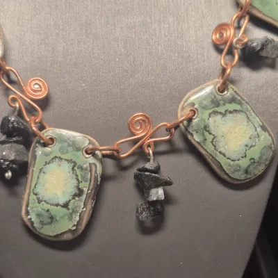 Sale Photo Thumbnail #83: Electroformed Copper Aquamarine Necklace: Adjustable Gemstone Jewelry
aquamarine rough necklace electroformed copper necklace adjustable chain necklace gemstone copper jewelry handmade necklace
Copper clip on leaf earrings &
small delicate copper w/ turqu