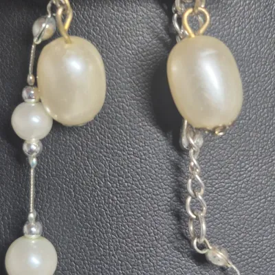 Sale Photo Thumbnail #47: Vintage Baroque and Keshi Freshwater Pearls & Pearl expandable Bracelet + earrings
Stunning Keshi freshwater pearl Choker w/ magnetic clasp
All handmade, tied and great pearl forms
Expandable breaclet is very heavy for pearls are dense
pair of single drop