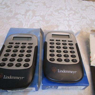 Sale Photo Thumbnail #280: 6 new solar credit card calculators with cases, 2 PF calculators, 1 Elsemate has a stopwatch, calculator & alarm (needs battery), Sharp EL8140 wallet calculator needs battery), see pictures