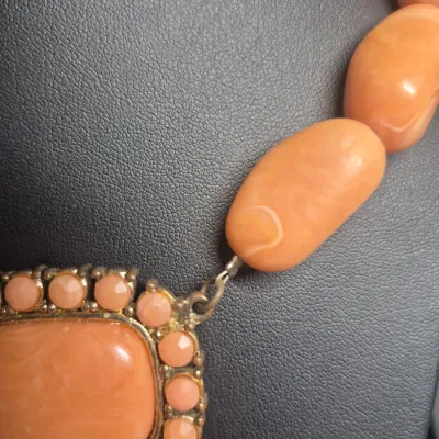 Sale Photo Thumbnail #110: Elements Orange beaded pendant necklace ~ chunky choker
size: 16",
> Sarah Cov clip on earrings match