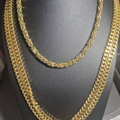 Sale Photo Thumbnail #222: Sets Gold tone Necklaces and Earrings ~ 2 sets
> mix  or match.......your choice
> double length solid chain no clasp ..........20" long
> Greek round link Choker w/magnetic clasp
> 2 pair of clip on Earrings ~ both marked
