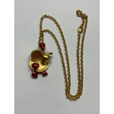 Sale Photo Thumbnail #238: Bob Macky Women's Jewelry - Gold – fruit platter gold tone necklace 
> on a gold curb chain 12" total length
> marked on reverside of pendent