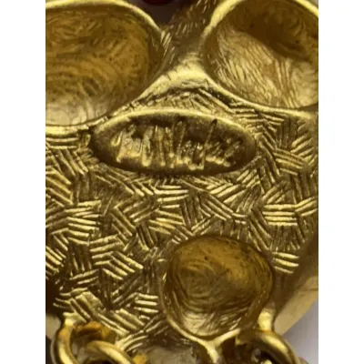 Sale Photo Thumbnail #240: Bob Macky Women's Jewelry - Gold – fruit platter gold tone necklace 
> on a gold curb chain 12" total length
> marked on reverside of pendent